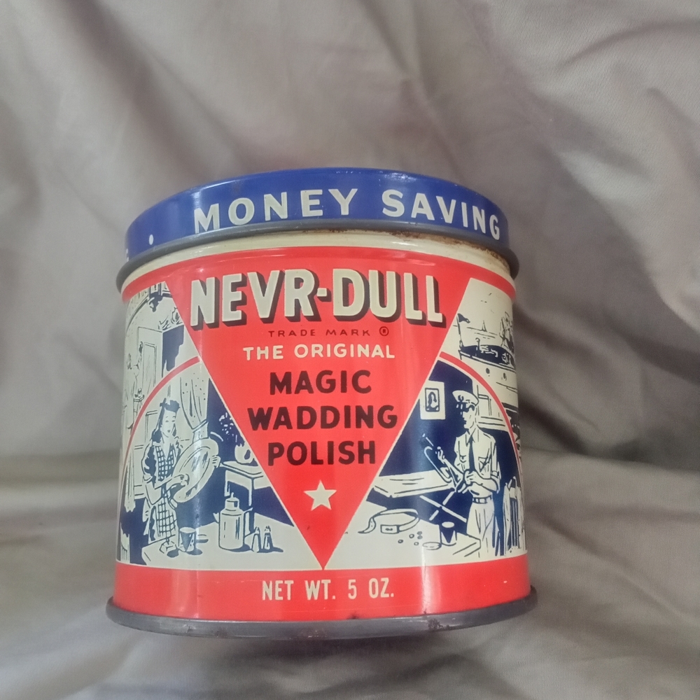 1941 Vintage Nevr-Dull The Original Magic Never Dull Wadding Polish Tin Can